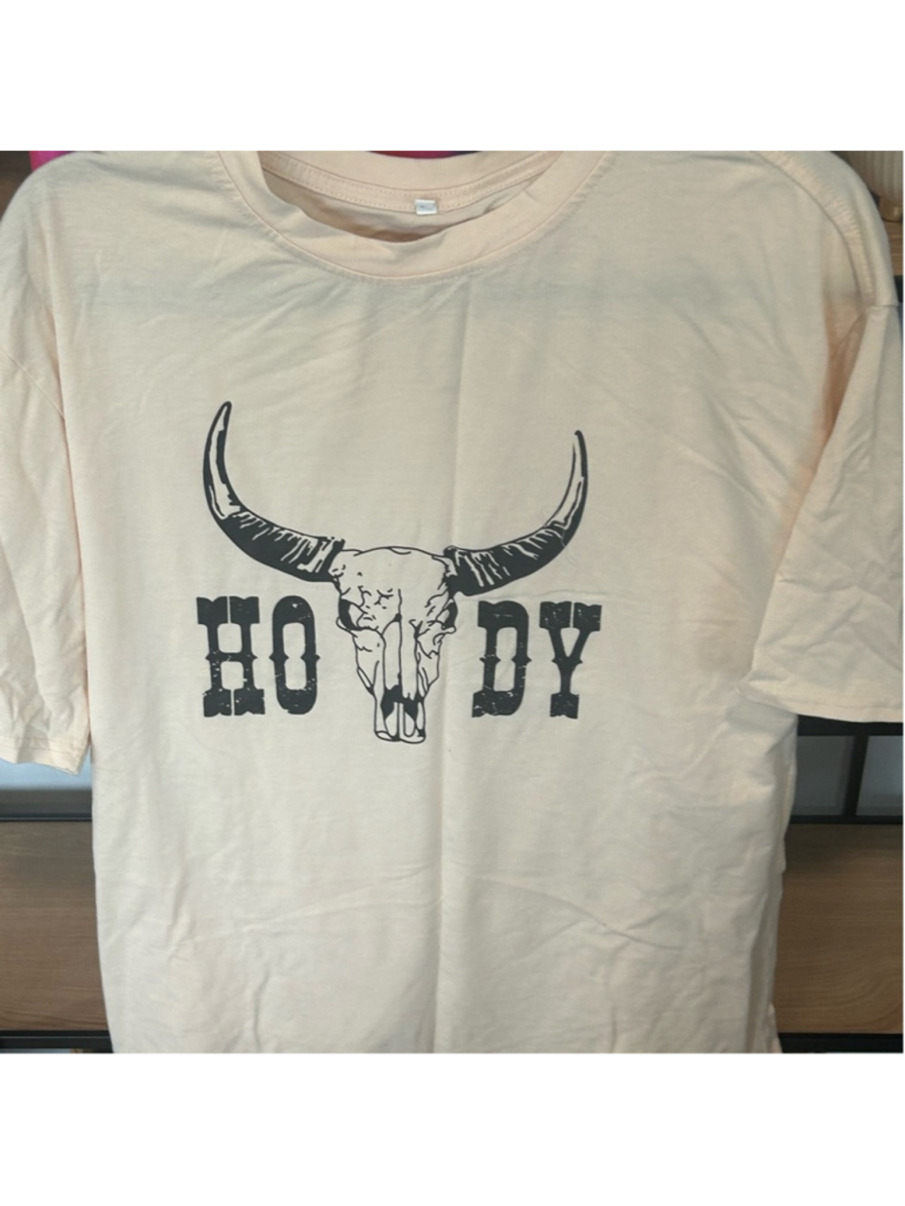 Cream Long Sleeve Tee with Bull Skull Design
